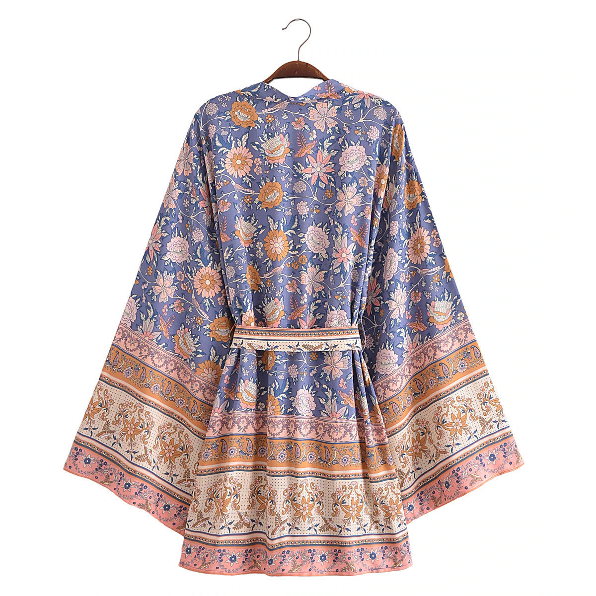 Blue Lovebirds Boho Floral Print Short Robe
