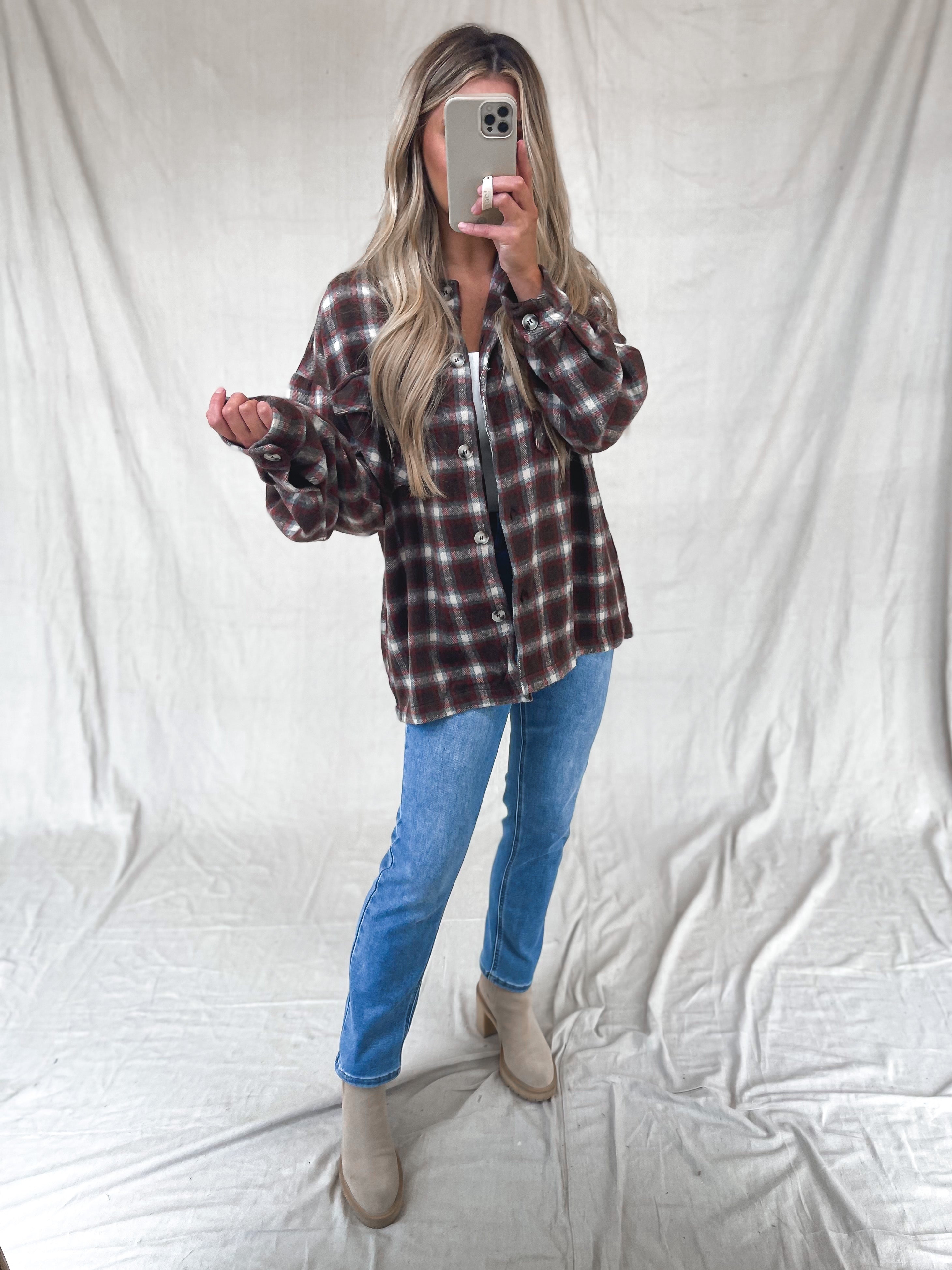 Around The Campfire Shacket in Brown