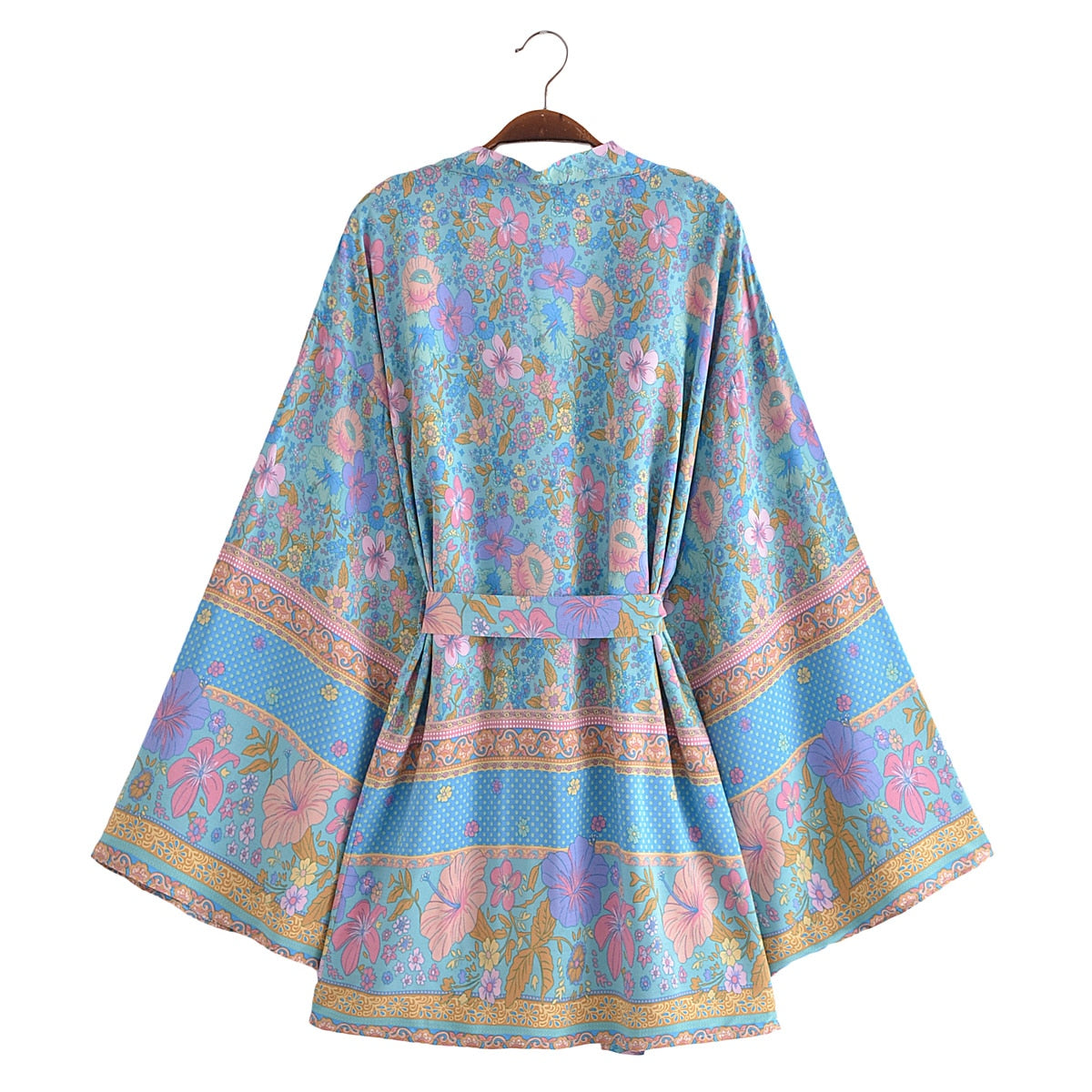 Blue Hibiscus Boho Floral Print Short Robe