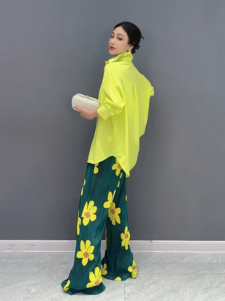 Classy Casual Floral Light Blouse & Trousers 2-Piece Set