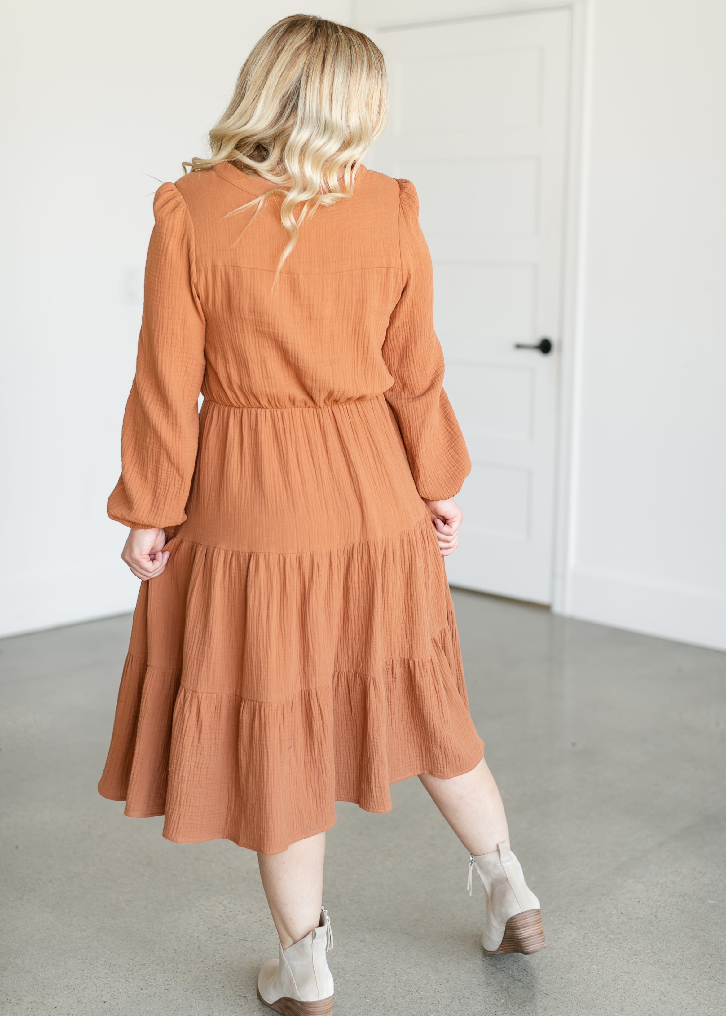 Button Up Long Sleeve Muslin Dress